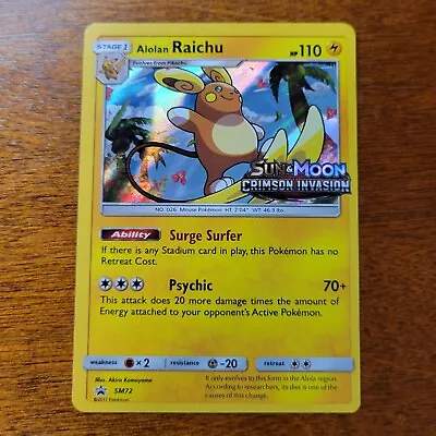 Alolan Raichu SM72 Prerelease Promo NM -Holo Pokémon Card- Crimson Invasion • $9.99