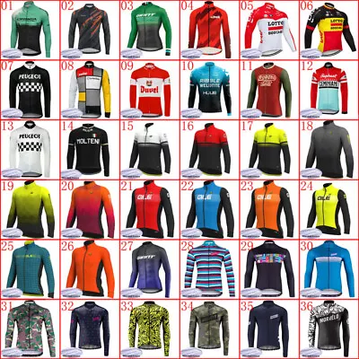 Men Team Cycling Thermal Fleece Long Sleeve Jersey Bike Shirt Winter Bicycle Top • $45.52