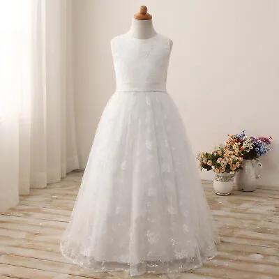 UK Wedding Party Flower Girl Dress Holy Communion Lace Princess Pageant Gown • £26.24