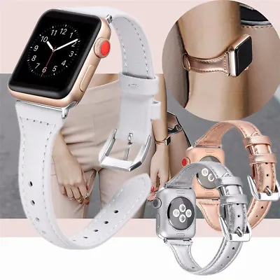 $17.15 • Buy For Apple Watch Band Strap Series 54321 Metallic Design Real Leather 38/42 40/44