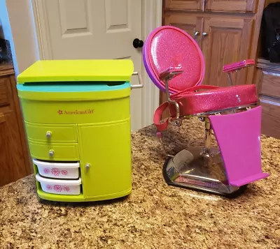 American Girl Hair Salon Glitter Chair & Salon Center Caddy Station LOT ~GUC • $30