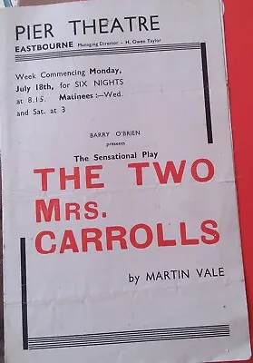 Pier Theatre Eastbourne 1938 The Two Mrs Carrolls 4 Page Flyer • £4.99