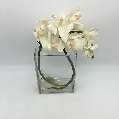 £17.75 • Buy Home Decorative Cube Centerpiece Clear Glass Vase With White Flower