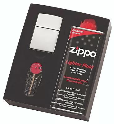 Zippo 250 High Polished Chrome Lighter Gold W/ 125ml Fluids & Flints Gift Boxed • $59.99