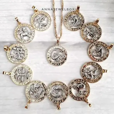 £9.97 • Buy 12 Star Horoscope Astrology Zodiac Birth Sign Chain Necklace Gold Coin Gift UK