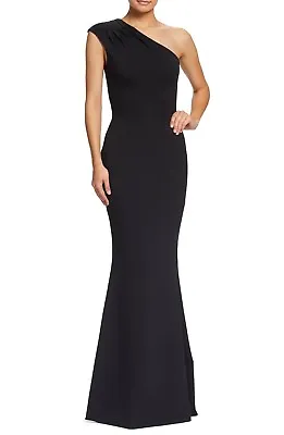 NEW DRESS The POPULATION Black EVA One Shoulder Pleated Ponte Knit Gown S ~ 4/6 • $111.75