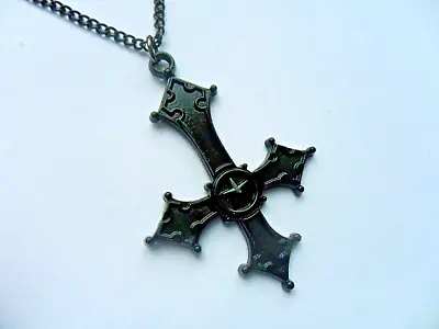 Black Inverted Cross / Crucifix  Pendant Chain Necklace Gothic St Peter • £3.49
