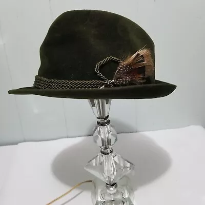 Vintage Stetson  Alpine ? Olive  Felt Hat Homburg Feather Stag Pin • $35