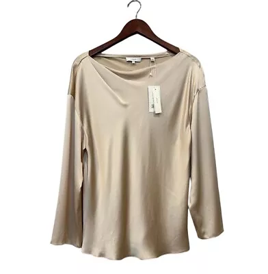 VINCE Silk Blouse Long Sleeve Side Draped Boat Neck  • $50