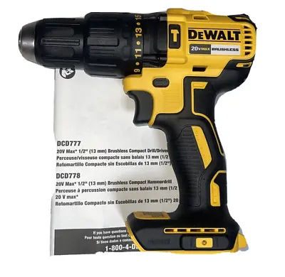 Dewalt DCD778B 20V Max 1/2  Compact 2 Speed Brushless Hammer Drill Driver New • $62.89