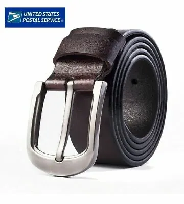 100% Genuine Leather Belt Mens Belts Jeans Classic Silver Buckle Brown Black USA • $15.95