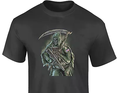 GRIM REAPER T-ShirtTop/Tee/ Biker/Soldier/Skull/Goth/Army Military Veteran Gun • £17.99