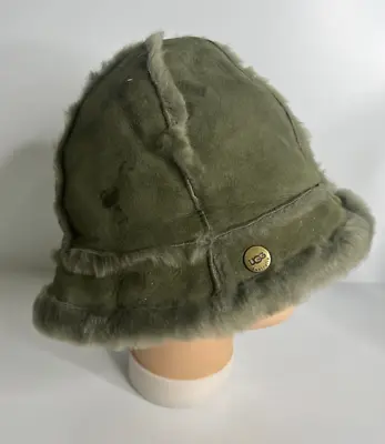 UGG Australia Womens Shearling Green Lined Sheepskin Bucket Hat Size O/S • $29.99