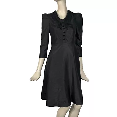 60s 70s Black Gothic Look Dress XS UK Size 6 / Vintage 60's 70's Goth Vamp Mod • £28