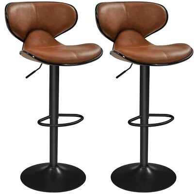 Vintage Bar Stool 2pcs Metal Upholstered Swivel Bar Chair Height Adjustable  • $82.99