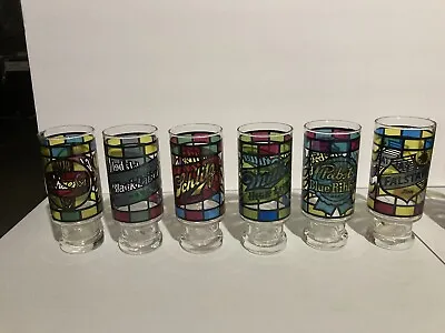 Vintage Set Of 6 Stained Glass Beer Glasses - 6 Different Beers • $34.99
