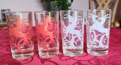 Set Of 4 Antelope Gazelle Deer Glass Tumblers Vintage Retro 5  Tall Drinking • $20