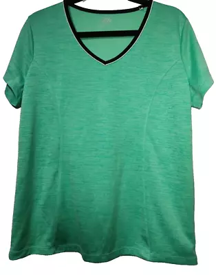 Made For Life V Neck T Shirt Womens Large Green Short Sleeve Athletic Quick Dri • $12