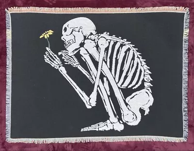 Gothic Skeleton Holding A Yellow Flower Woven Throw Blanket 5 X 4 Feet • $29.99