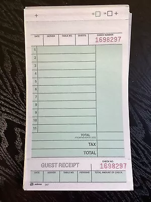 Green 2-Part Guest Check W/ Receipt Stub 250 Checks Unused • $12.45