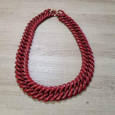 £58.22 • Buy Vintage Trifari Brick Red Acrylic Lucite Curb Chain Oversized Necklace 