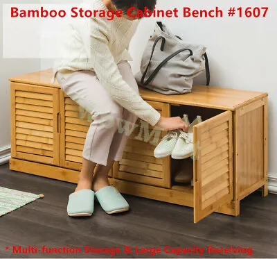 $139.95 • Buy Bamboo Entryway Household Furniture 4-Door Shoe Cabinet Rack Organizer Bench