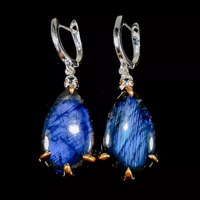 Jewelry Gems 40 Ct+ Labradorite Earrings 925 Sterling Silver /E110383 • $24.99