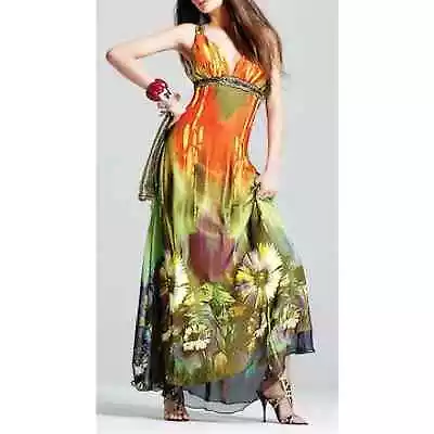 Faviana Couture Gown Dress Sz 0 Floral Chiffon Beaded Prom Special Occasion • $89