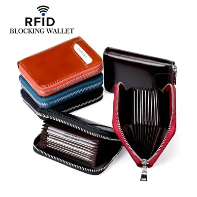 Mens Leather Zipper Slim Wallet RFID Blocking Credit Card Holder Thin Purse • $10.95