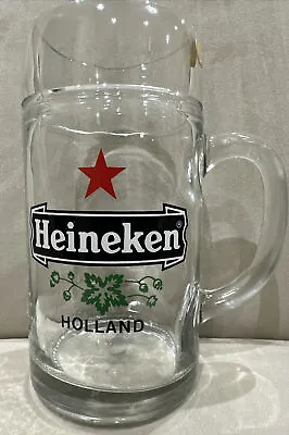 HEINEKEN HOLLAND HEAVY 1L GLASS BEER MUG - 8  Tall - Red Star- Made In Austria • $7.99