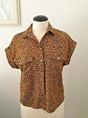 Ladies New Look Mustard Animal Print Top Cap Sleeve Size U.k. 6 • £3