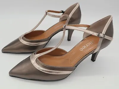 J Renee Emiliana Taupe Patent T-strap Pumps Shoes Pointy Toe Heel Choose Size • $20.53