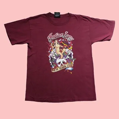Tattoo Indian Larry T Shirt Skater Burgundy Crew Neck VTG 2000s Size L • $68