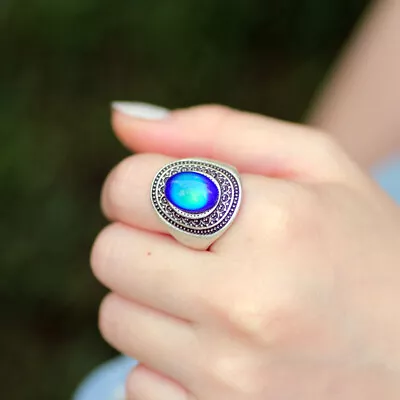 New Women Holiday Gift Real Silver Plated Mood Stone Ring Hot Change Color Ring  • $9.39