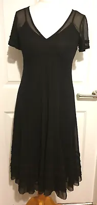 Charlie Brown Black Chiffon Fit & Flare Knee Length Dress With Slip Size 14 • $43.50