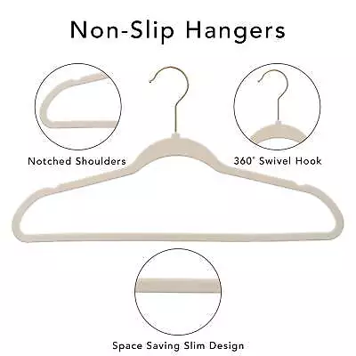 Non-Slip Velvet Clothes Hangers 100 Pack Beige Space Saving • $29