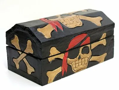 Wooden Pirate Chest Small Treasure Storage Case Box Black Gift Idea • £14.50