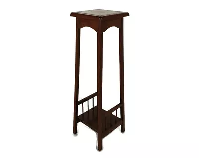 Vintage Wood Pedestal Display Table Plant Stand Tile Victorian Scene Two Tier Ba • $136.25