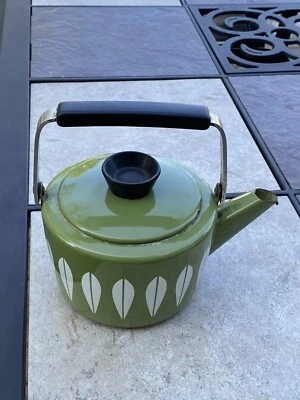 $130 • Buy Vintage Mid-century Green Lotus Enamel Tea Pot Kettle Cathrine Holm