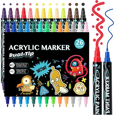 Acrylic Paint Pens 26 Colours Dual Tip Acrylic Paint Markers For Rock Painting • £11.89