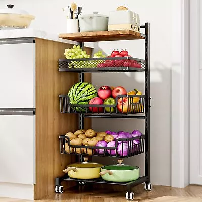 HapiRm 5 Tier Fruit Basket Kitchen Storage Cart Adjustable 5 Tier Black  • $72.47