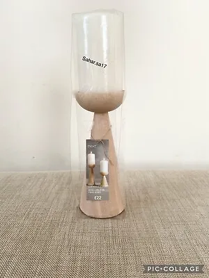 £19 • Buy Next Geometric Wood Pillar Candle & Holder Home Decor Candelabra Hurricane Gift