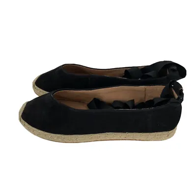 J. Jill Women's Ankle Strap Wrap Black Leather Espadrilles Ballerina Flats 10M   • $61.58