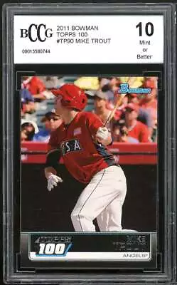 2011 Bowman Topps 100 #TP90 Mike Trout Rookie Card BGS BCCG 10 Mint+ • $200