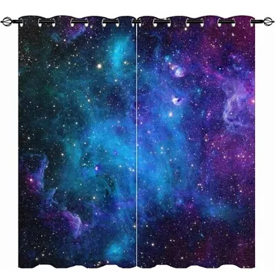 Bedroom Curtains Ring Top Eyelet Galaxy Universe Blackout Door Decor UV Protect • £63.24