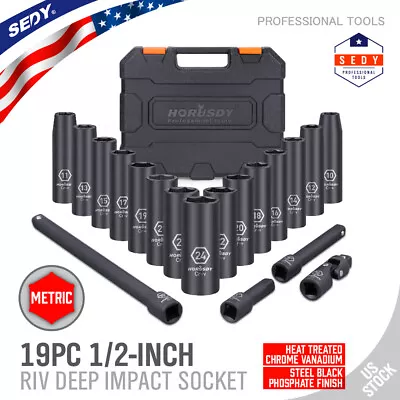 1/2-Inch Drive Deep Impact Socket Set Metric CR-V 6 Point 19PC 10mm - 24mm Case • $39.59