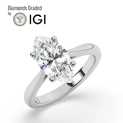 IGI 2CT  Solitaire Lab-Grown Marquise Diamond Engagement Ring 950 Platinum • $1818