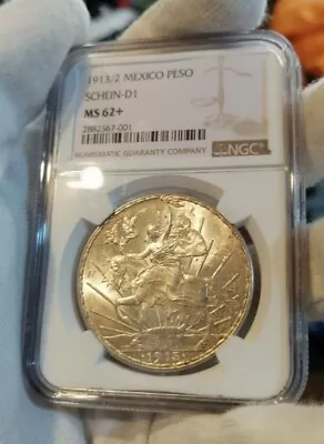 Mexico - 1913/2 - Silver Peso - Caballito - KM# 453 - NGC MS62+SCHEIN-D1 • $2950
