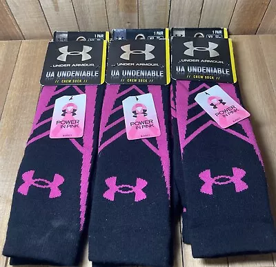 Under Armour Sport Socks XL Crew Length UA Rival Pink Breast Cancer New • $29.99