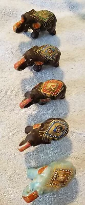 Five Small Vintage Ceramic Indian Elephant Figurines Good Luck Trunk Up • $22.97